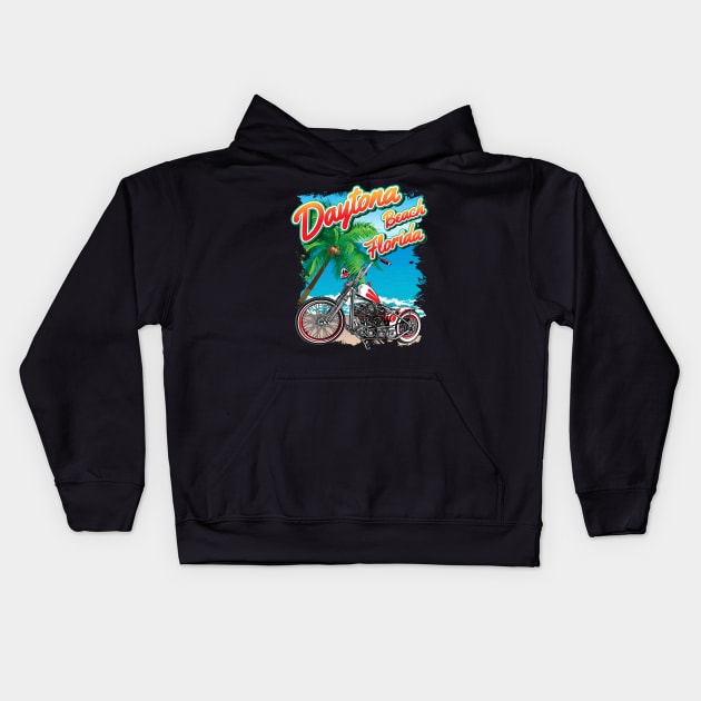 Daytona beach, Florida, old school bike Kids Hoodie by Lekrock Shop